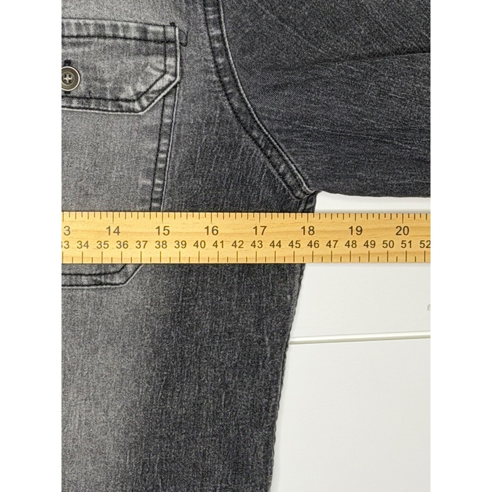Airwalk Mens Small Faded Black Denim Button Down Shirt Epaulettes Roll Tab Gray - Picture 3 of 5